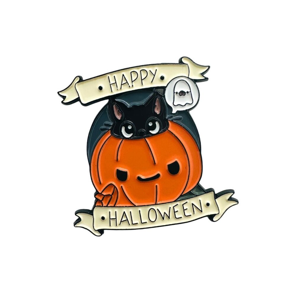 ☀️Oz Enamel Pins Halloween Punk Cute Ghost Pumpkin Skull Brooch Lapel Orange New - Picture 4 of 5